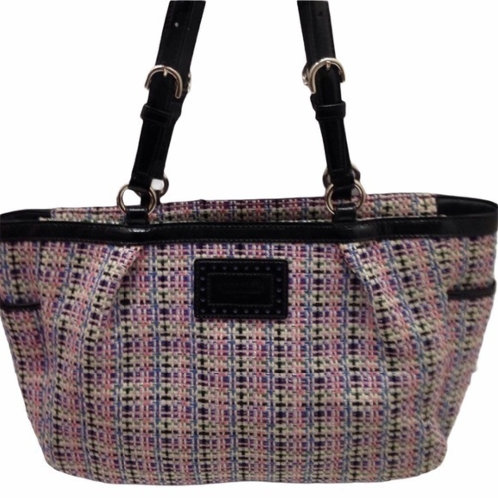 COACH TWEED BAG W/ PATENT LEATHER TRIM